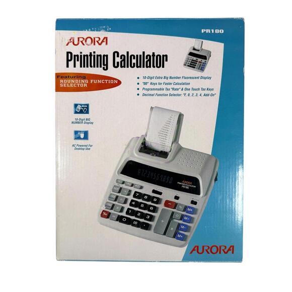 Aurora Other - New Open Box Aurora PR180 Printing Calculator 10 Digit Tax Function Desktop